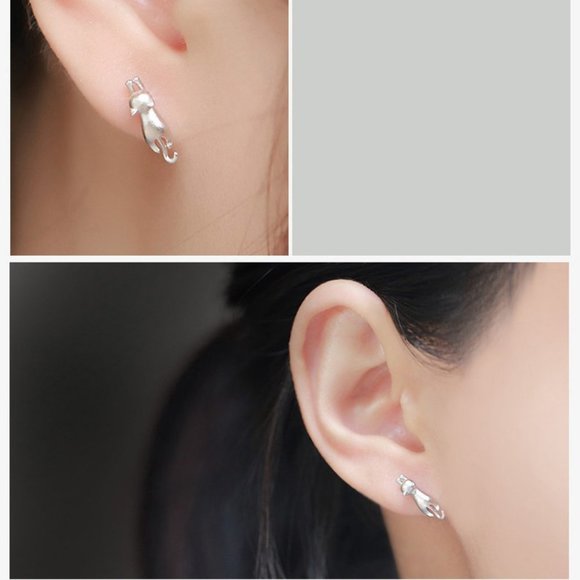 NEW 925 Sterling Silver Cute Cat Stud Earrings - Picture 3 of 4